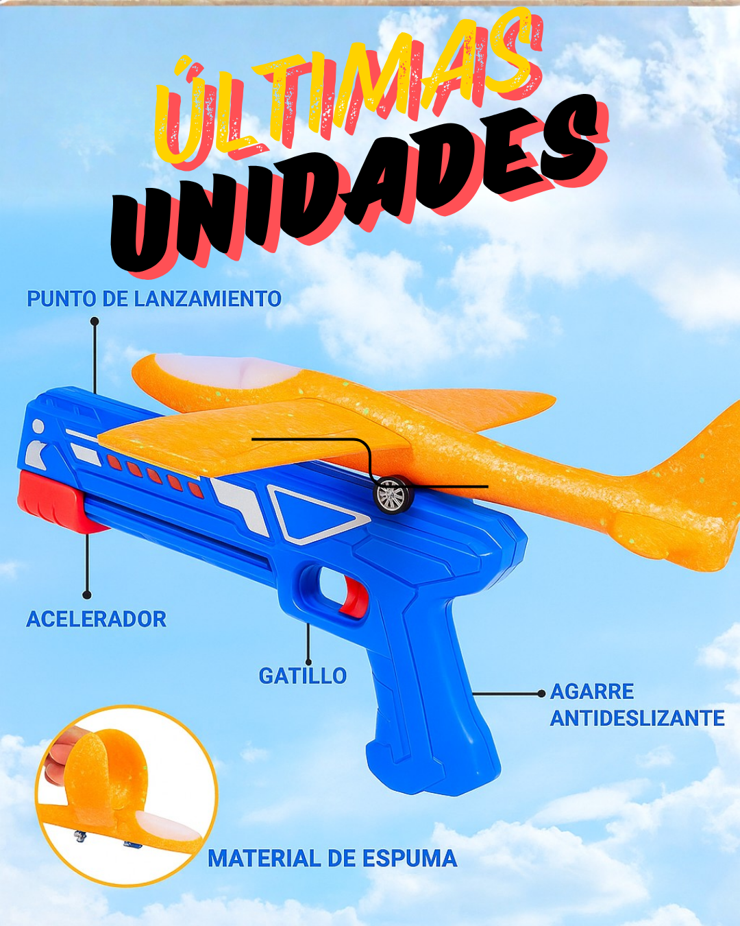 Pistola Lanza Aviones FunFLy™. 2 Modos de vuelo Con Luces.