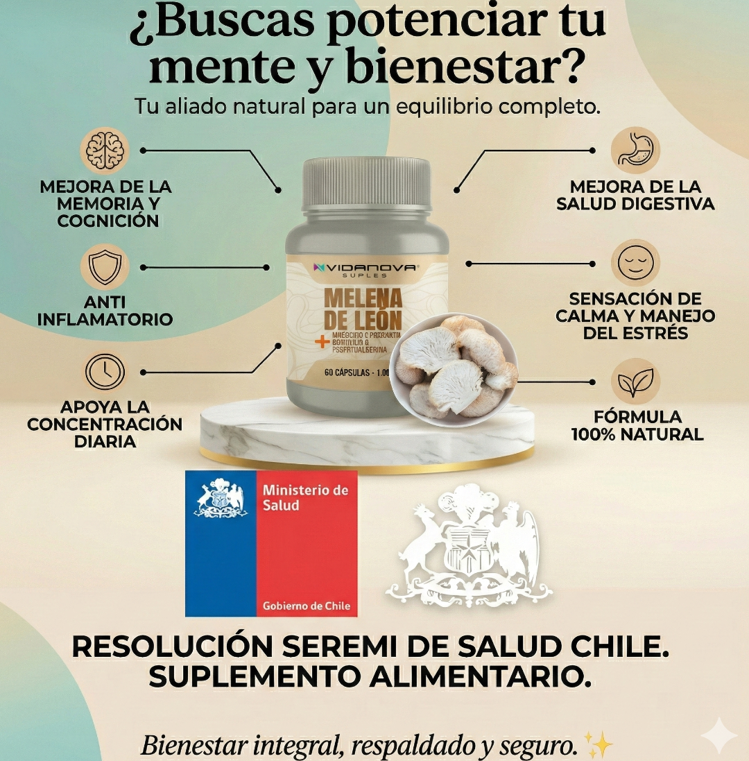 Preventivo de Alzheimer Natural, Melena De Leon Fortificada 4 en 1.